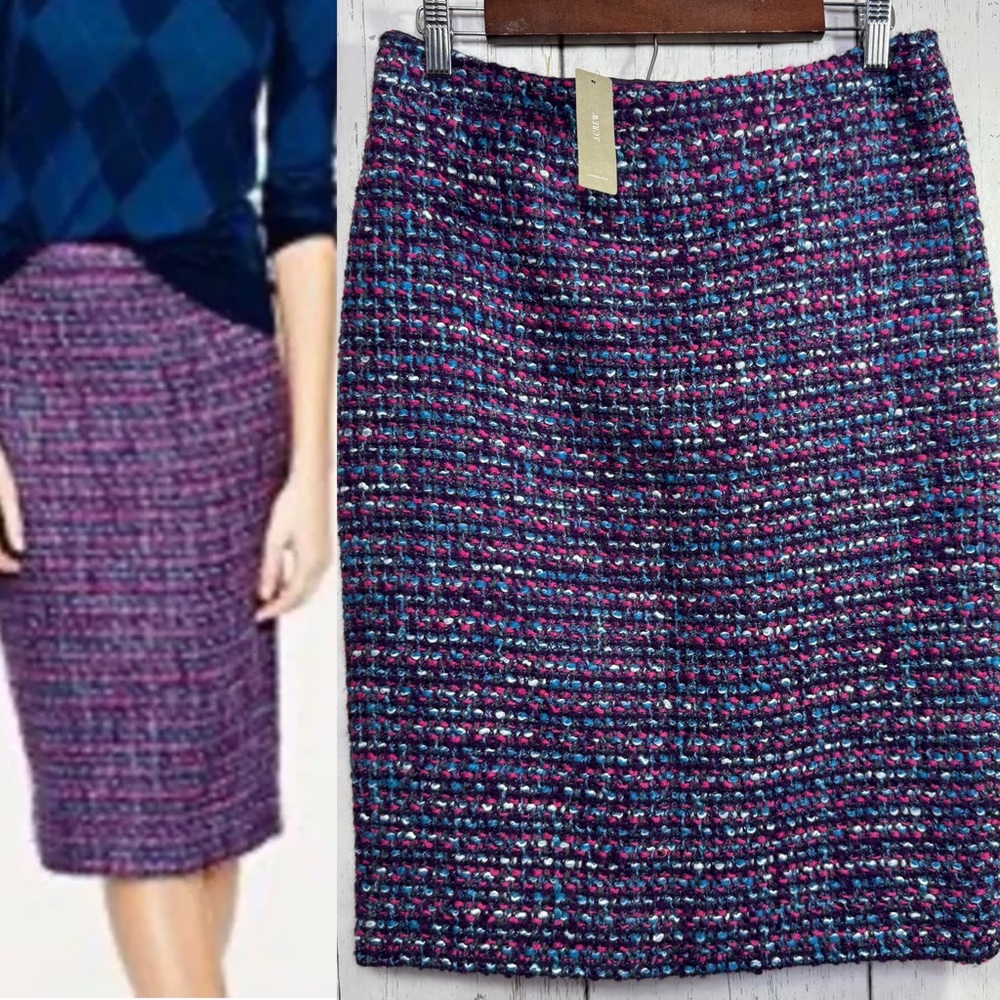 J.Crew Tweed Pencil Skirt Multicolor Wool Blend Classic Pre Office